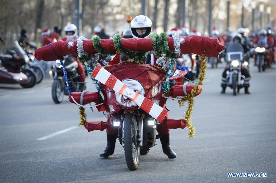 POLAND-WARSAW-SANTA CLAUS ON MOTORCYCLE