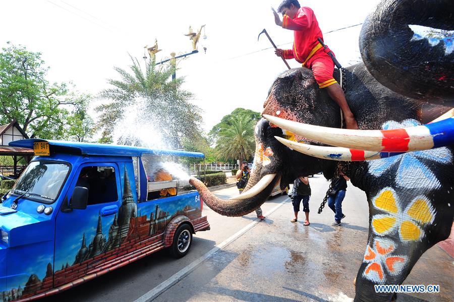 THAILAND-AYUTTHAYA-SONGKRAN FESTIVAL-ELEPHANTS